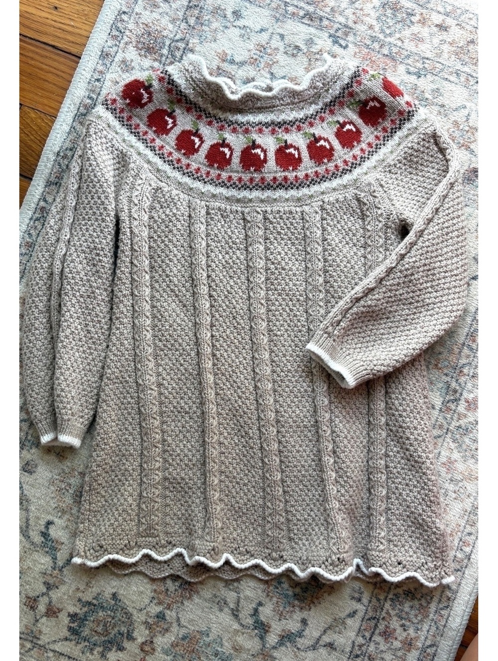 12M Tan Tahari Knit Baby Girls Long Sleeve Apple Dress